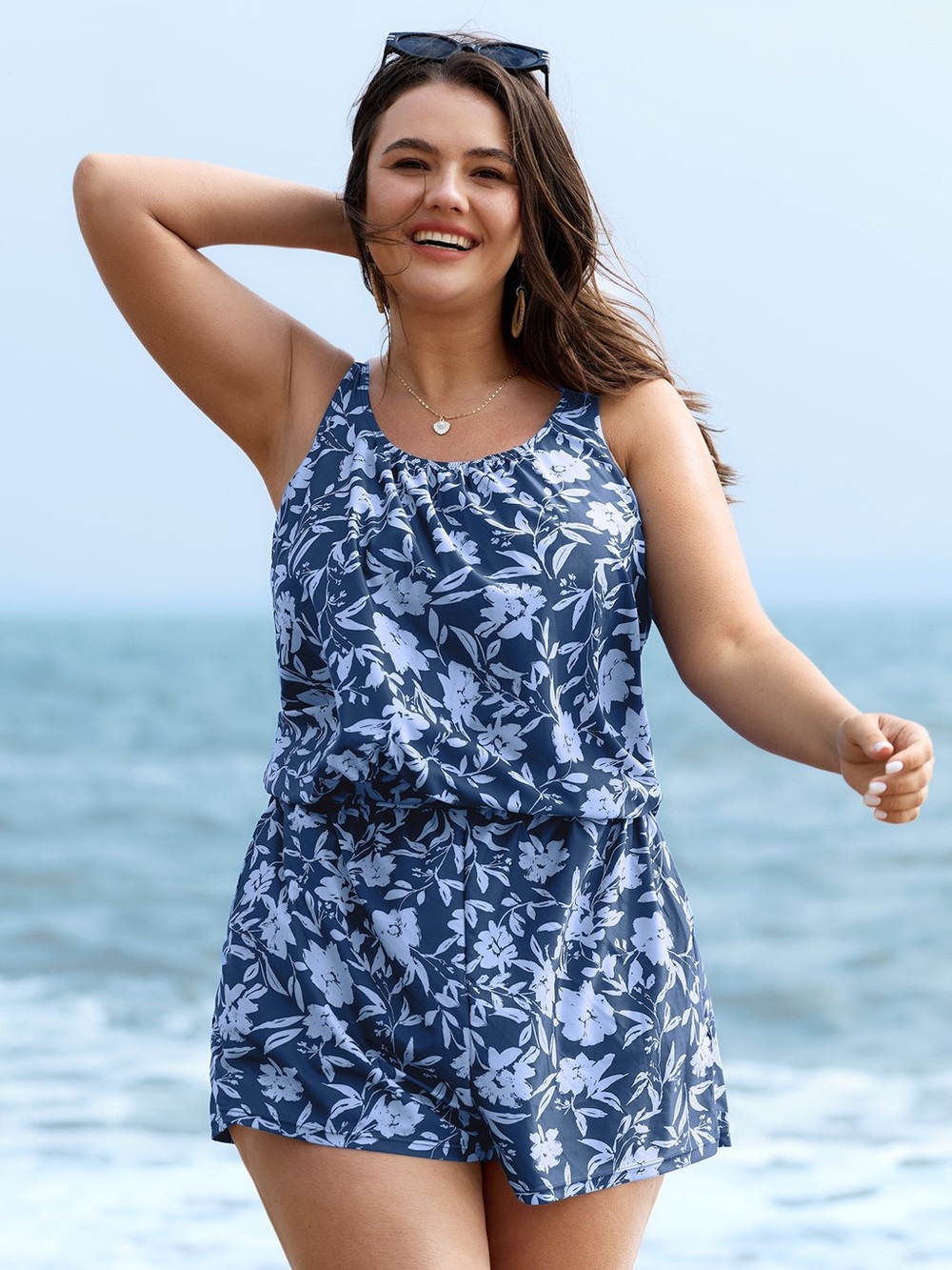 BloomChic Navy Floral One-Piece Swim Romper